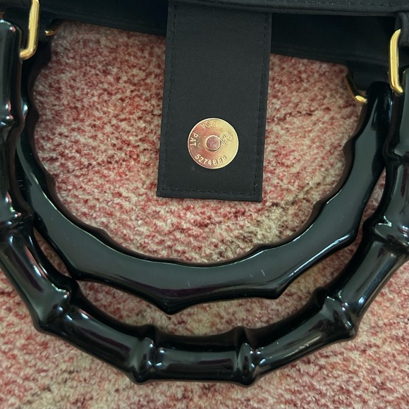 Tianni Black Embroidered Ladybug Handbag Faux Black Bamboo Handles - Picture 4 of 9